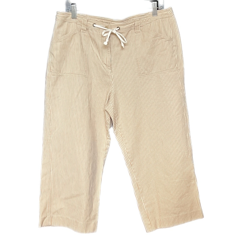 Anne Klein Sports Pants Cropped Size 14 Beige Striped Casual 100% Cotton - Picture 2 of 6